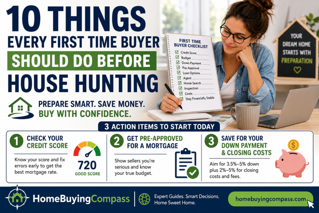 First time home buyer reviewing a checklist before house hunting