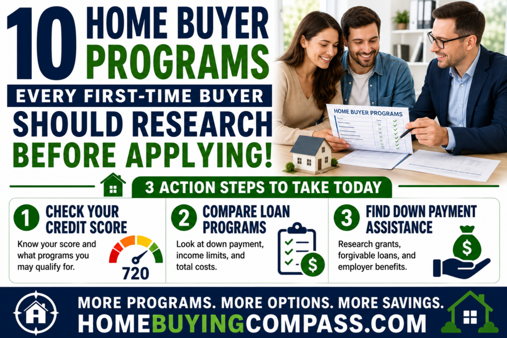 First-time home buyer reviewing loan program options with a lender at a desk