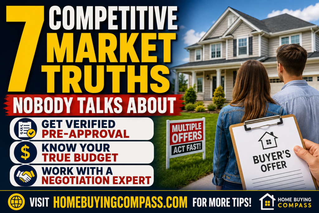 First time home buyer reviewing a home offer strategy in a competitive real estate market