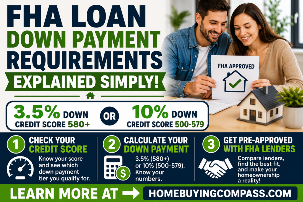 First-time home buyers reviewing FHA loan down payment options with a lender