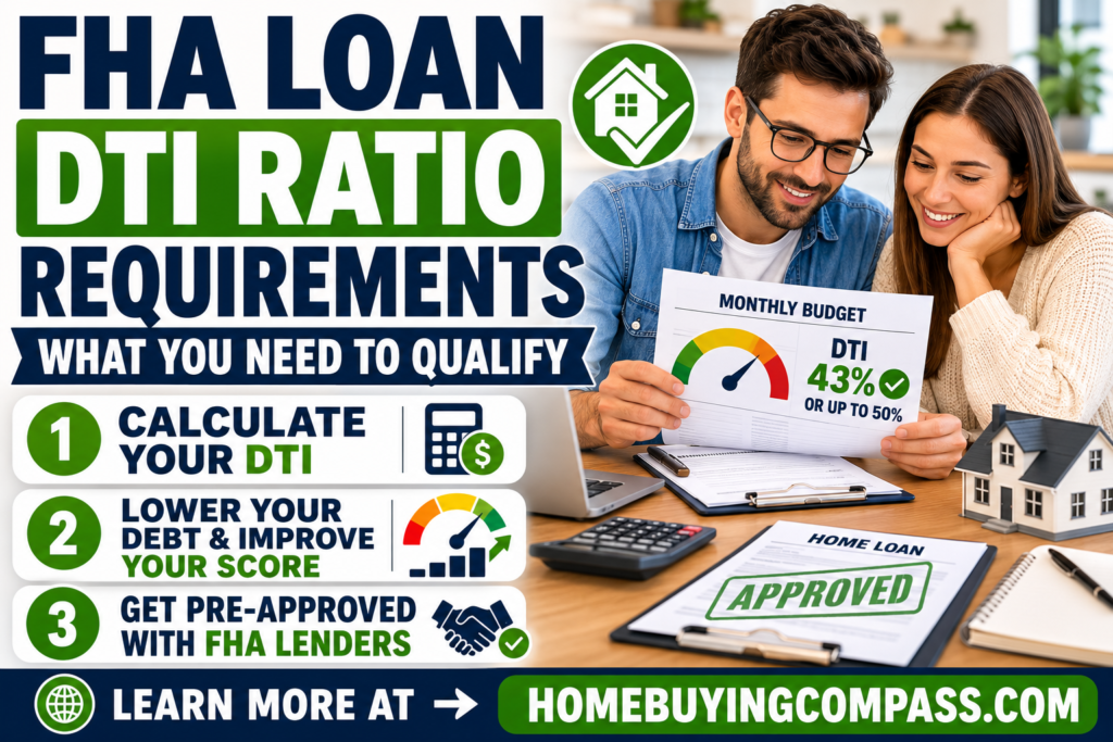 First time home buyer calculating FHA loan debt-to-income ratio at kitchen table