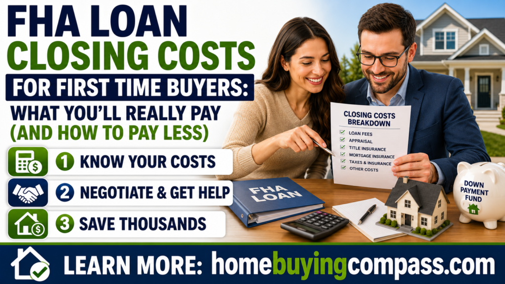 First time home buyer reviewing FHA loan closing costs breakdown with a lender