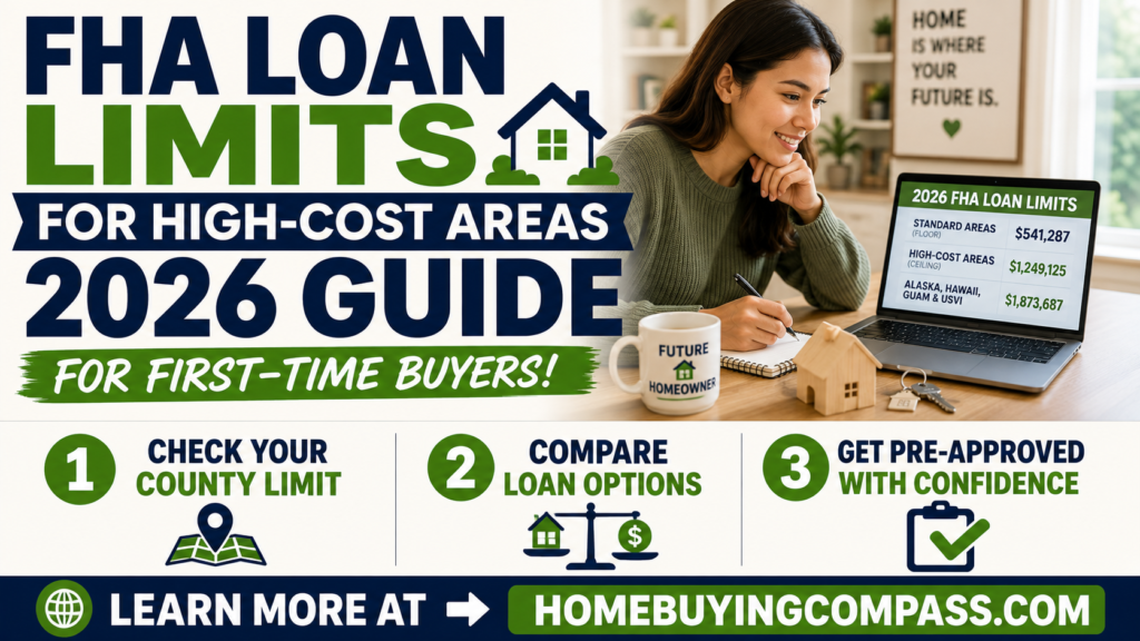 First-time home buyer reviewing 2026 FHA loan limits for high-cost areas on a laptop
