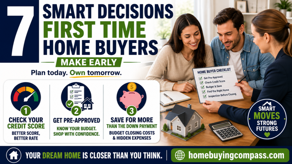 First time home buyers reviewing mortgage documents and smiling with their real estate agent