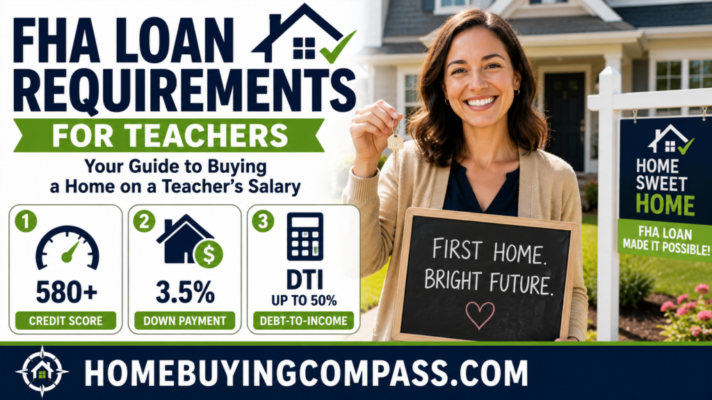 Smiling teacher holding house keys in front of her first home purchased with an FHA loan